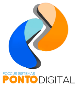 Logotipo do Foccus Ponto Digital, predominante nas cores azul e laranja. Primeira linha de texto com "Foccus Sistemas" e na segunda linha "Ponto Digital"